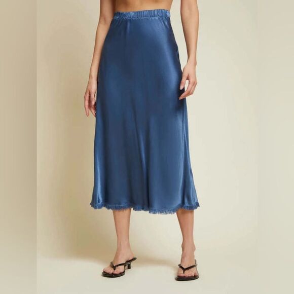 Nation LTD Satin Mabel Bias Midi Skirt in Atlantic Blue XS NWOT - Picture 2 of 9